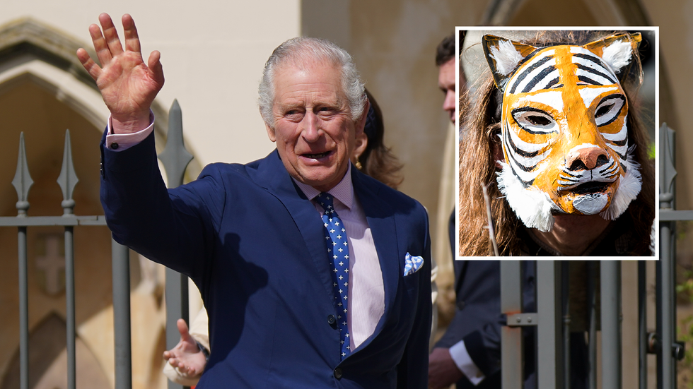 King Charles and an Animal Rebellion protester