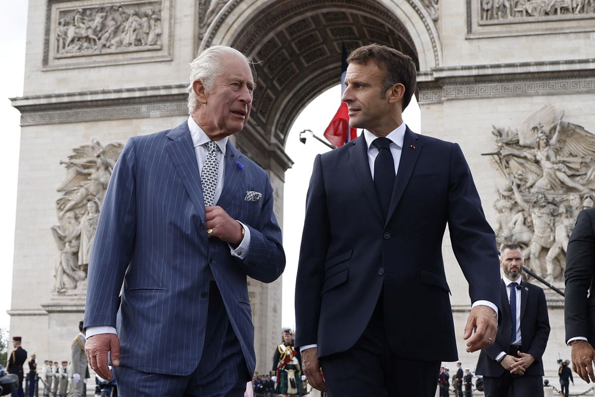 King Charles and French President Emmanuel Macron attend a remembrance ceremony at Arc de Triomphe Paris,