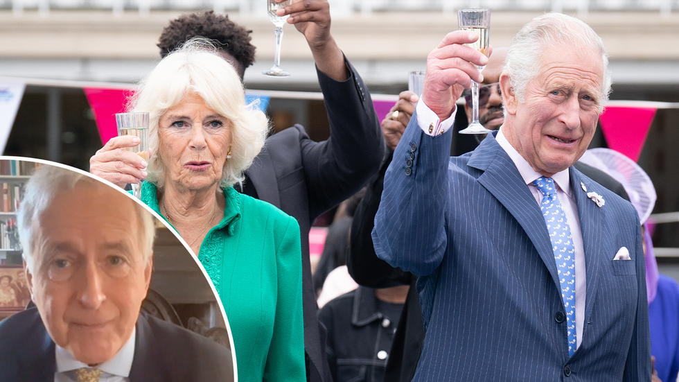 King Charles and Queen Consort Camilla raise a glass of champagne