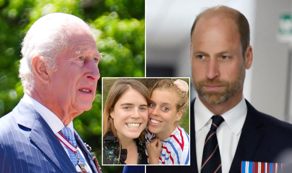 King Charles, Beatrice and Eugenie, and Prince William