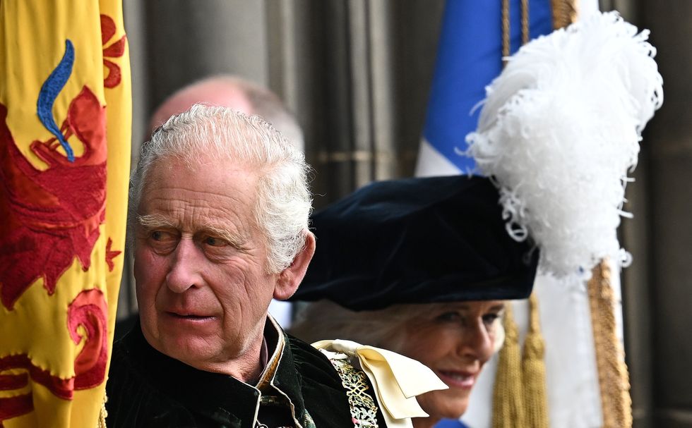 King Charles III and Queen Camilla leave St Giles' Cathedral following a National Service of Thanksgiving and Dedication