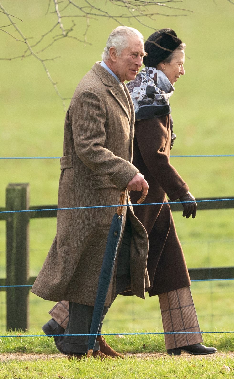 King Charles III and the Princess Royal arrive to attend a church service at St Mary Magdalene Church in Sandringham, Norfolk. Picture date: Sunday January 29, 2023.