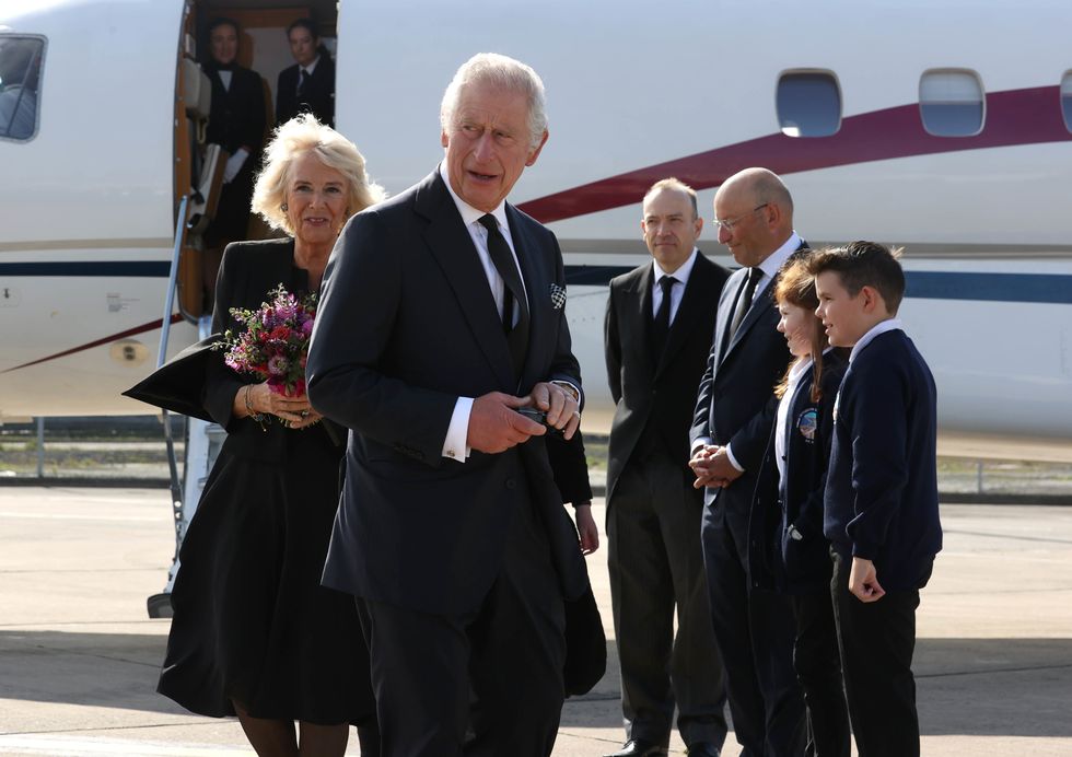 King Charles III and the Queen Consort arrive at Belfast City Airport as the King continues his tour of the four home nations in Northern Ireland. Picture date: Tuesday September 13, 2022.