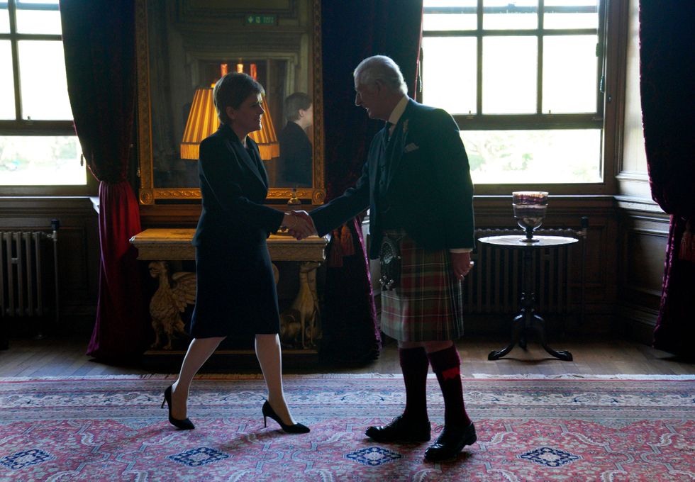 King Charles III during an audience with the First Minister of Scotland Nicola Sturgeon at the Palace of Holyroodhouse, Edinburgh. Picture date: Monday September 12, 2022.