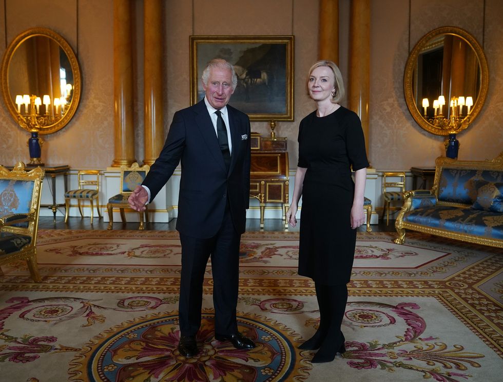 King Charles III during his first audience with Prime Minister Liz Truss at Buckingham Palace, London, following the death of Queen Elizabeth II on Thursday. Picture date: Friday September 9, 2022.