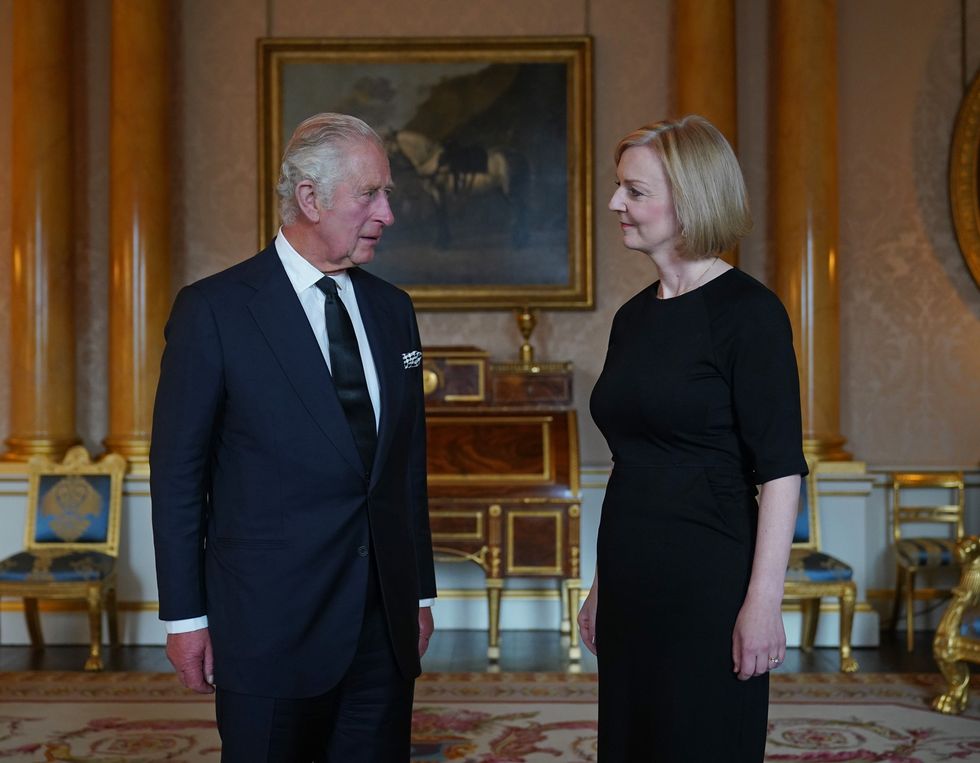 King Charles III during his first audience with Prime Minister Liz Truss at Buckingham Palace, London, following the death of Queen Elizabeth II on Thursday. Picture date: Friday September 9, 2022.