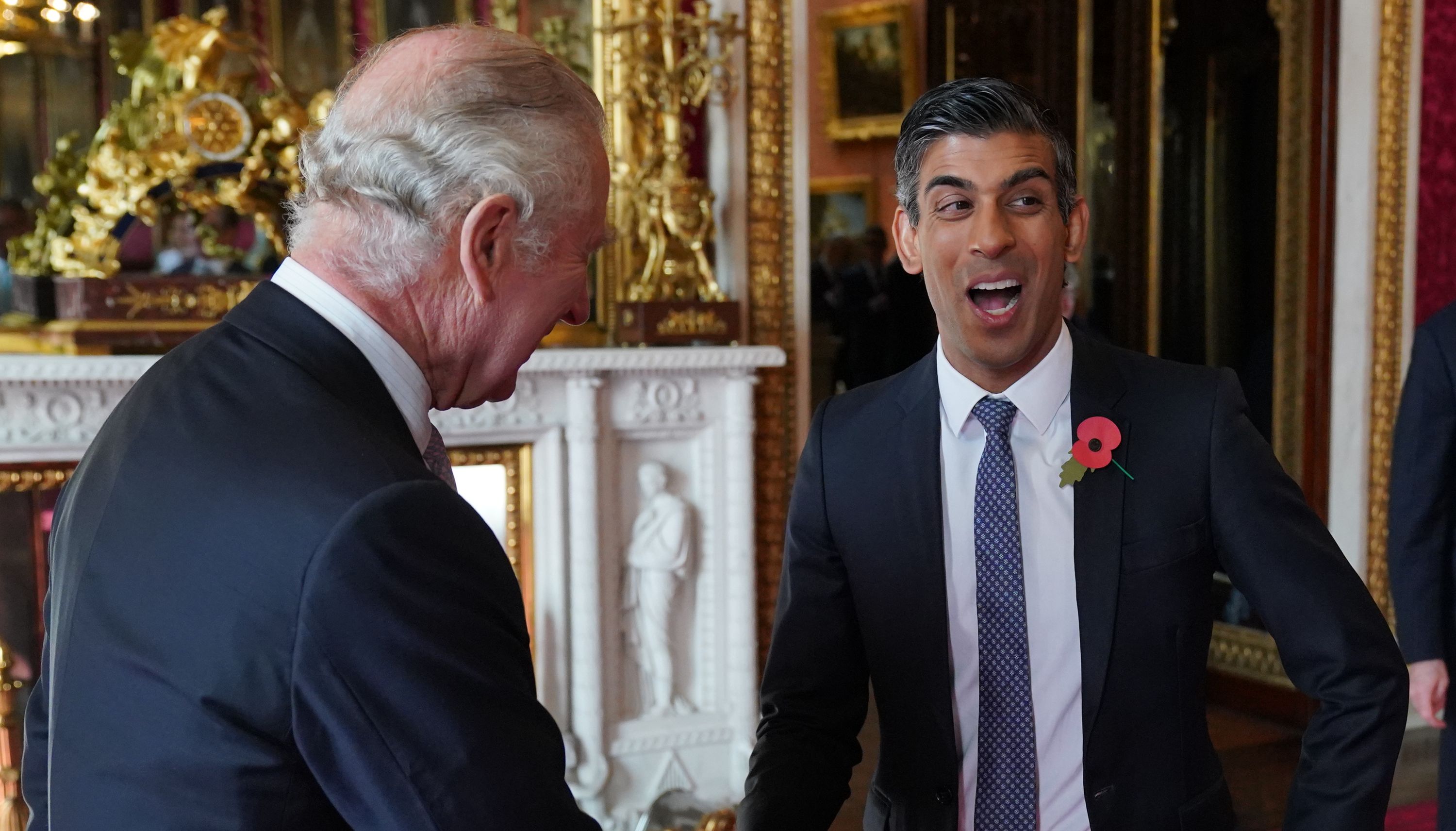 King Charles III greets Prime Minister Rishi Sunak, to a reception for world leaders, business figures, environmentalists and NGOs, at Buckingham Palace, London, ahead of the Cop27 Summit. Picture date: Friday November 4, 2022.
