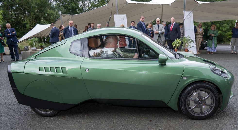 King Charles in an hydrogen vehicle