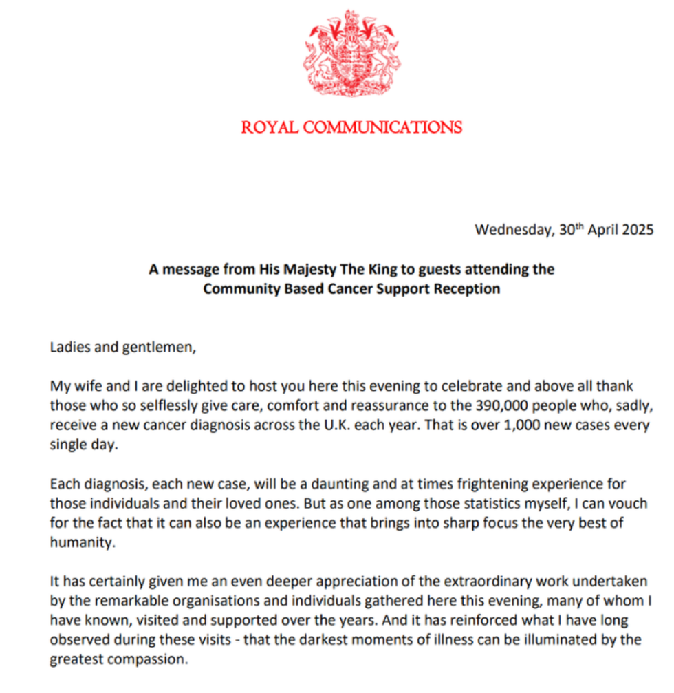 King Charles letter