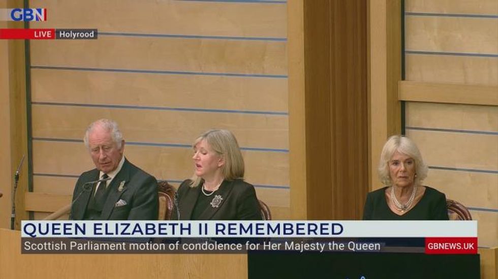 King Charles III and Camilla, Queen Consort visit Scottish Parliament for motion of condolence