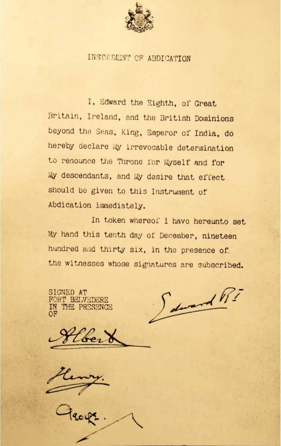 King Edward VIII's abdication letter