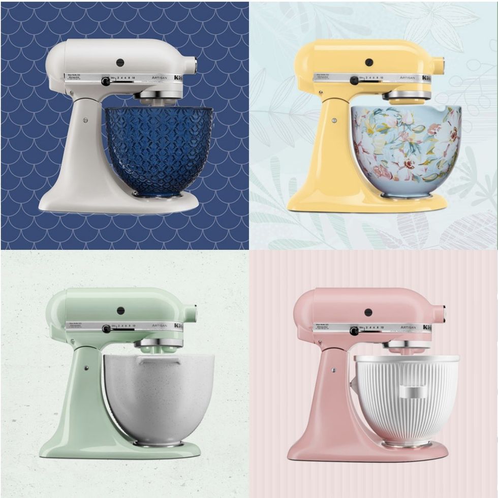 KitchenAid mixers displayed in four different colours