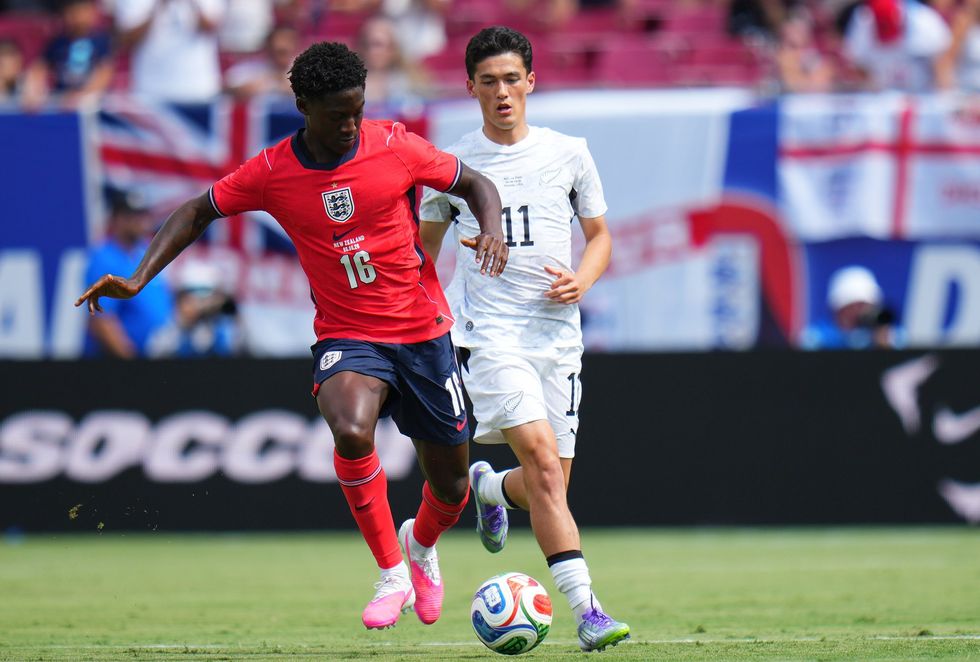 Kobbie Mainoo pictured playing for England against New Zealand on Saturday night