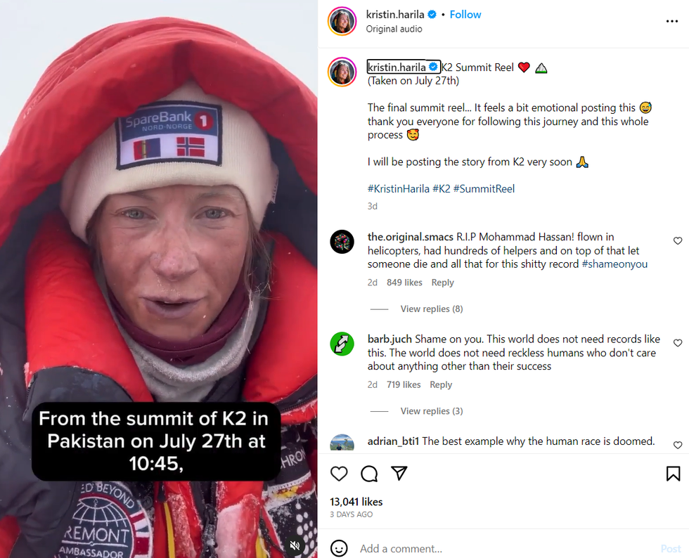 Kristin's Instagram post celebrating her achievement