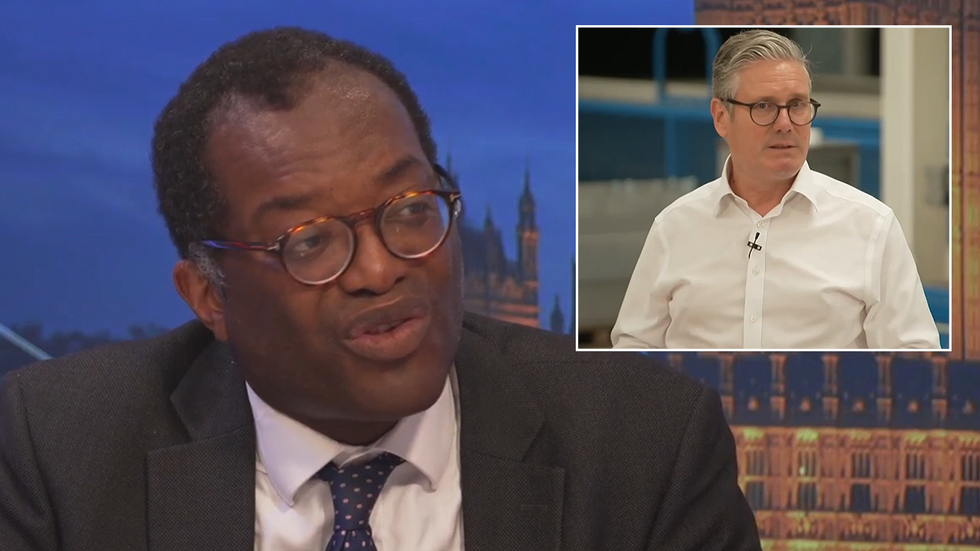 Kwasi Kwarteng with an inset image of Keir Starmer