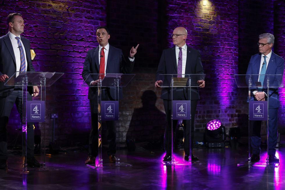 (L-R) Liberal Democrat Alex Cole-Hamilton, Labour's Anas Sarwar, SNP's John Swinney, Reform UK's Lord Offord