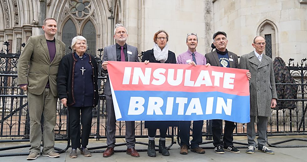 (L to R) Paul Sheekey,Rev Sue Parfitt, Biff Whipster, Ruth Jarman, Steve Pritchard, Steve Gower, Richard Ramsde outside the High Court, central London.