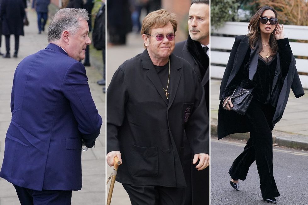 (L to R) Piers Morgan, Elton John and Myleene Klass