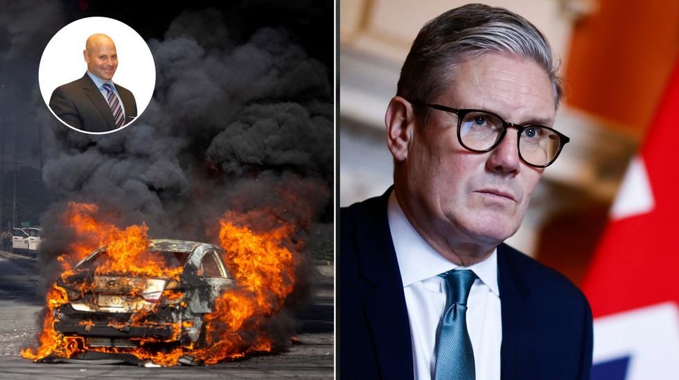 LA Riots(left), Keir Starmer (right)