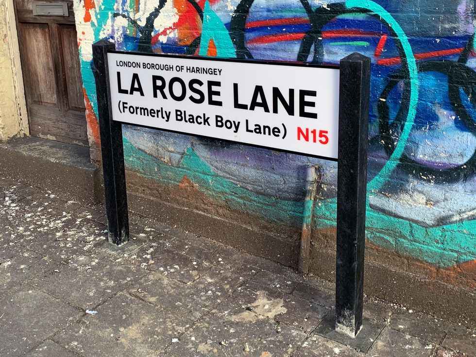 La Rose Lane in north London, which was renamed from Black Boy Lane yesterday.