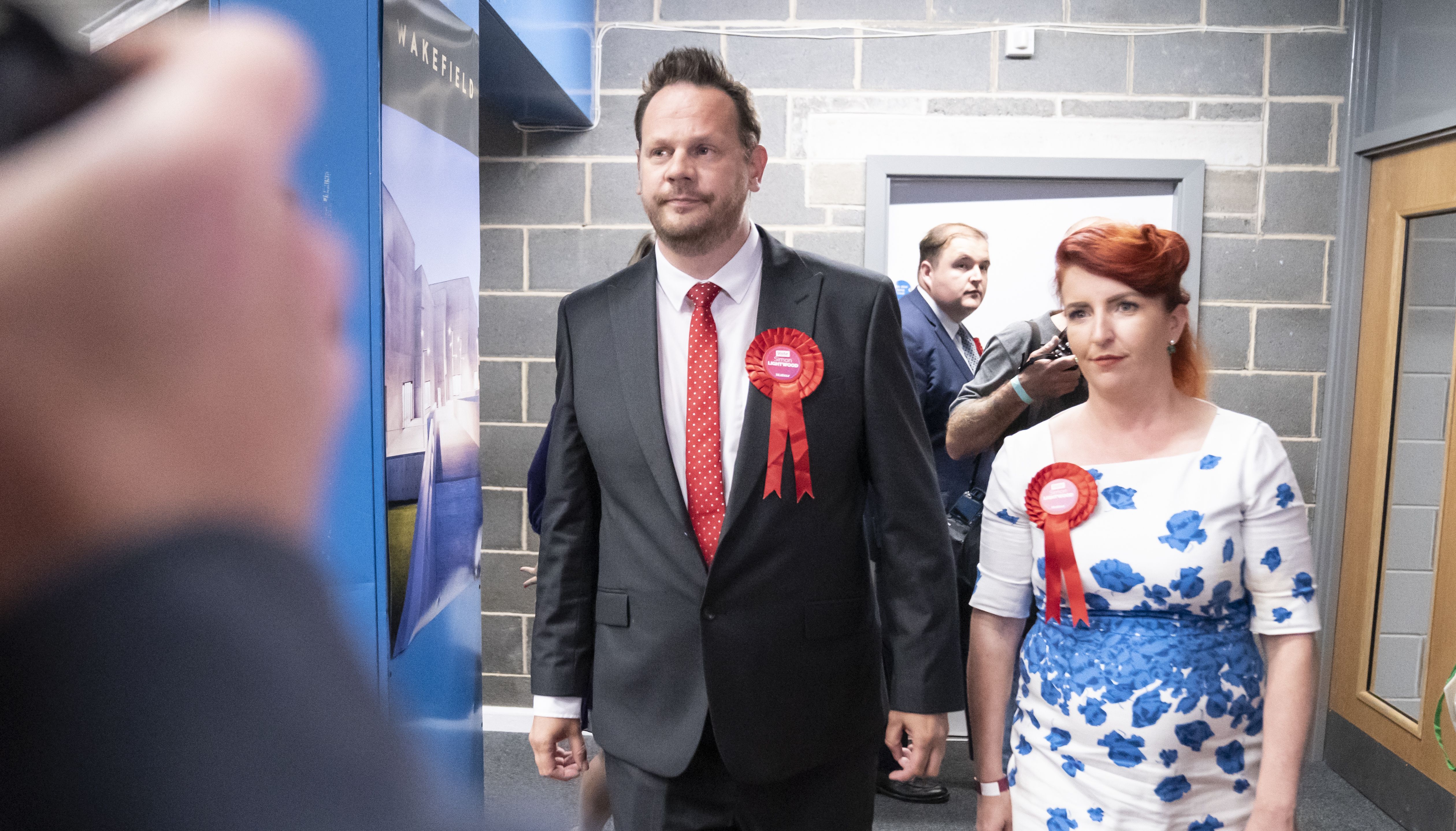 Labour candidate Simon Lightwood celebrates winning the Wakefield by-election, following the by-election count at Thornes Park Stadium in Wakefield, West Yorkshire. The by-election was triggered by the resignation of Imran Ahmad Khan following his conviction for sexual assault. Picture date: Friday June 24, 2022.