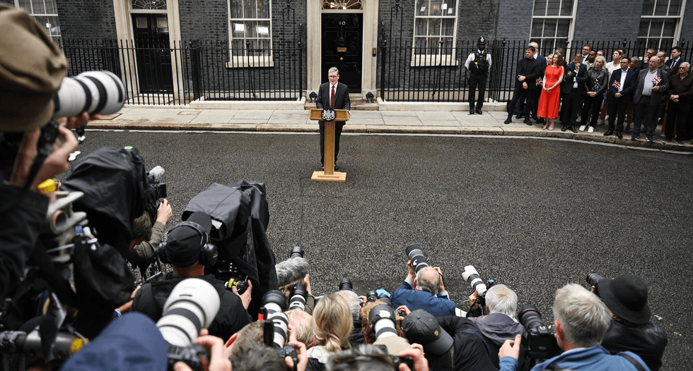 Labour leader and incoming Prime Minister Sir Keir Starmer speaks to the media as he enters 10 Downing Street following Labour's landslide election victory on July 5, 2024 in London, England