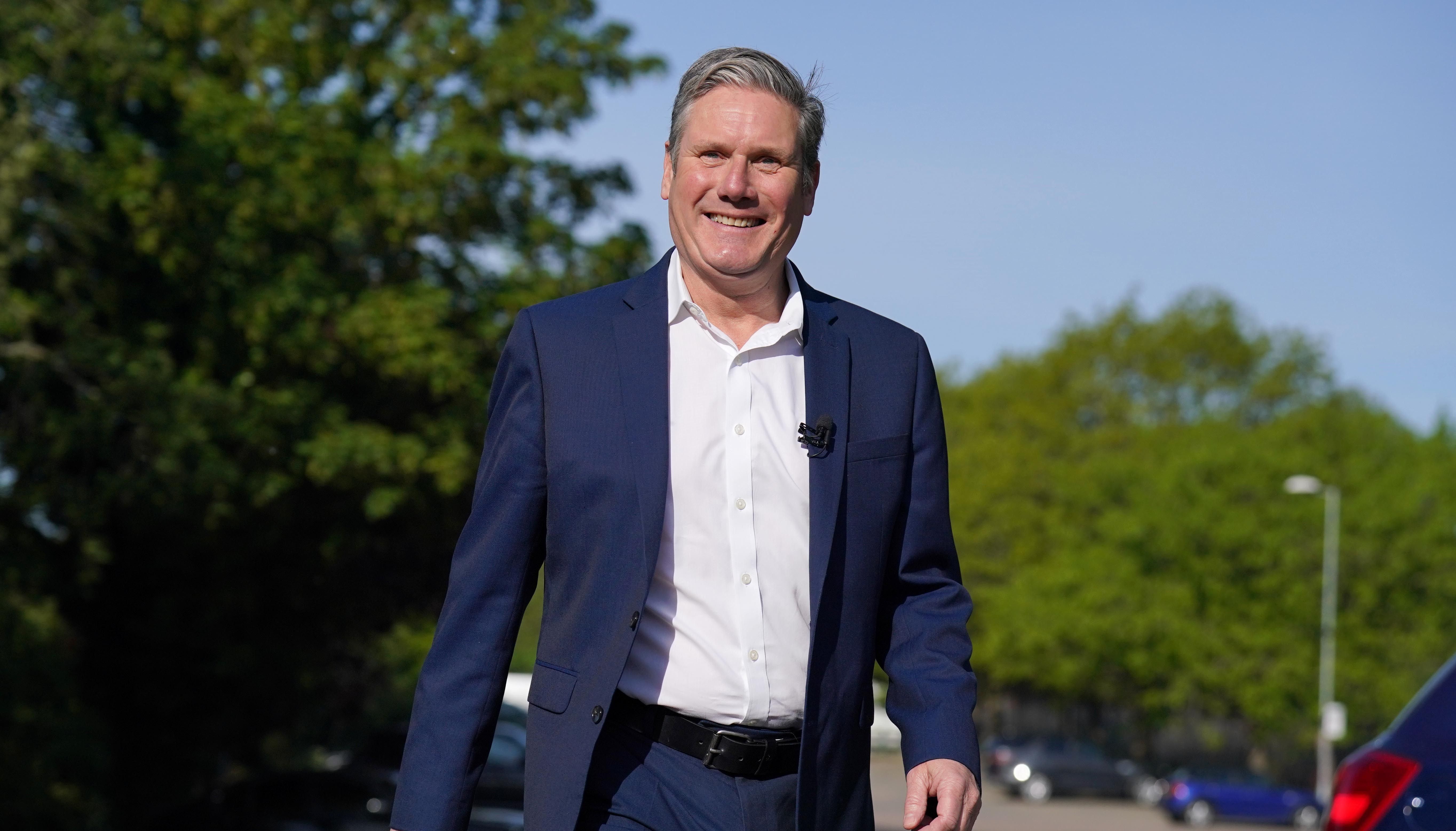Labour leader Keir Starmer arrives to speak to supporters outside StoneX Stadium in Barnet, London after the party clinched victory in Barnet in local government elections. Picture date: Friday May 6, 2022.