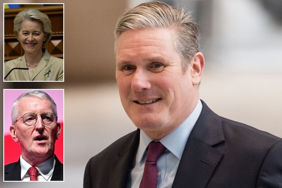 Labour leader Keir Starmer with an inset of Ursula von der Leyen and Hilary Benn