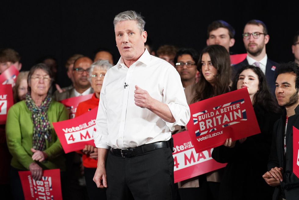 Labour leader Sir Keir Starmer (centre) speaks during the launch of the Labour Party's campaign for the May local elections in Swindon, Wiltshire.