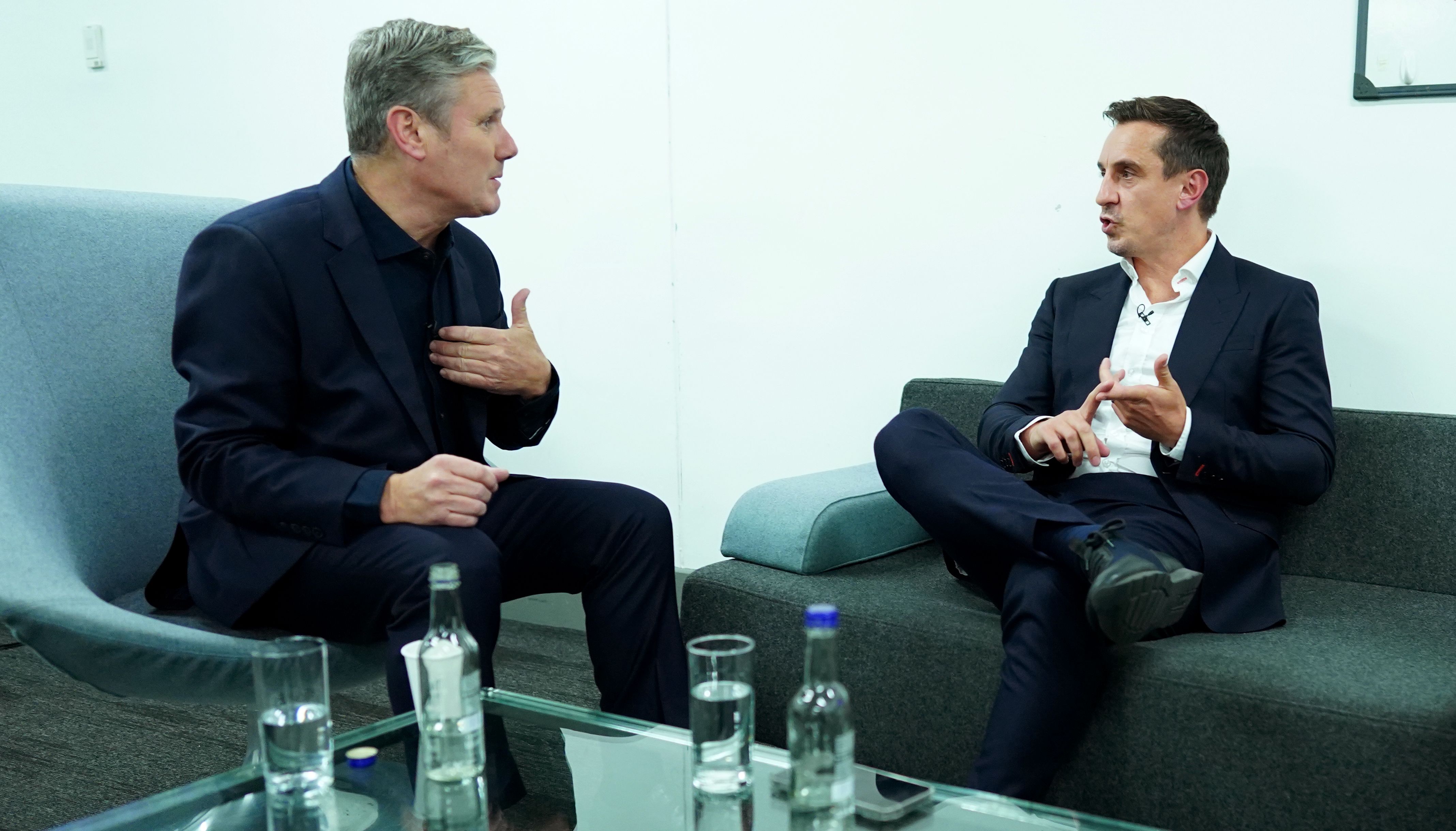 Labour leader Sir Keir Starmer (left) with former footballer Gary Neville before speaking at the Labour Party Conference at the ACC Liverpool. Picture date: Monday September 26, 2022.