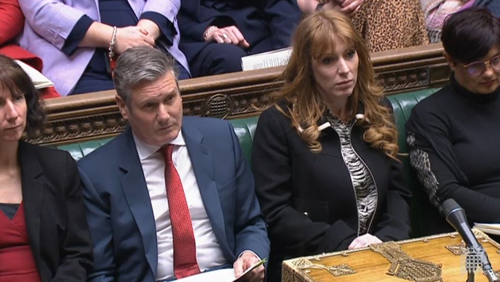 Labour leader Sir Keir Starmer next to the deputy leader Angela Rayner during Prime Minister's Questions in the House of Commons, London.Picture date: Wednesday April 27, 2022.
