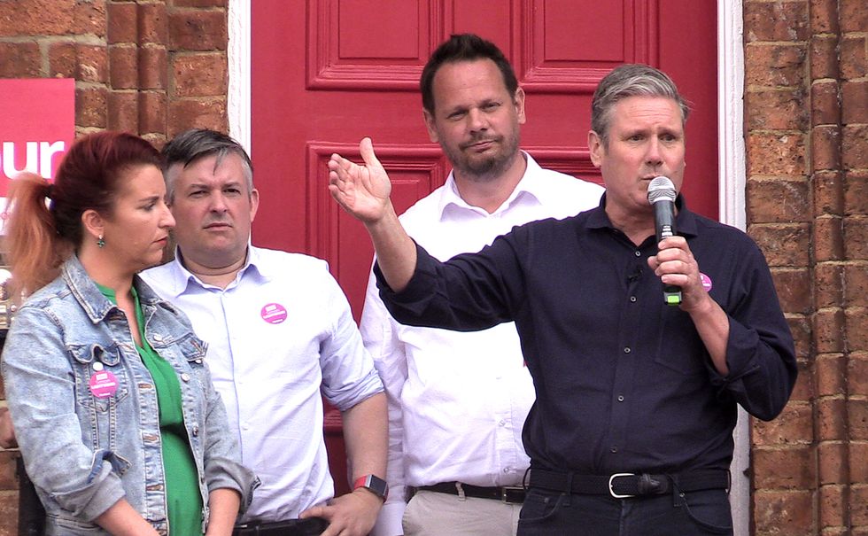 Labour leader Sir Keir Starmer (right) makes a speech during the Wakefield by-election campaign trail. Picture date: Saturday June 18, 2022.