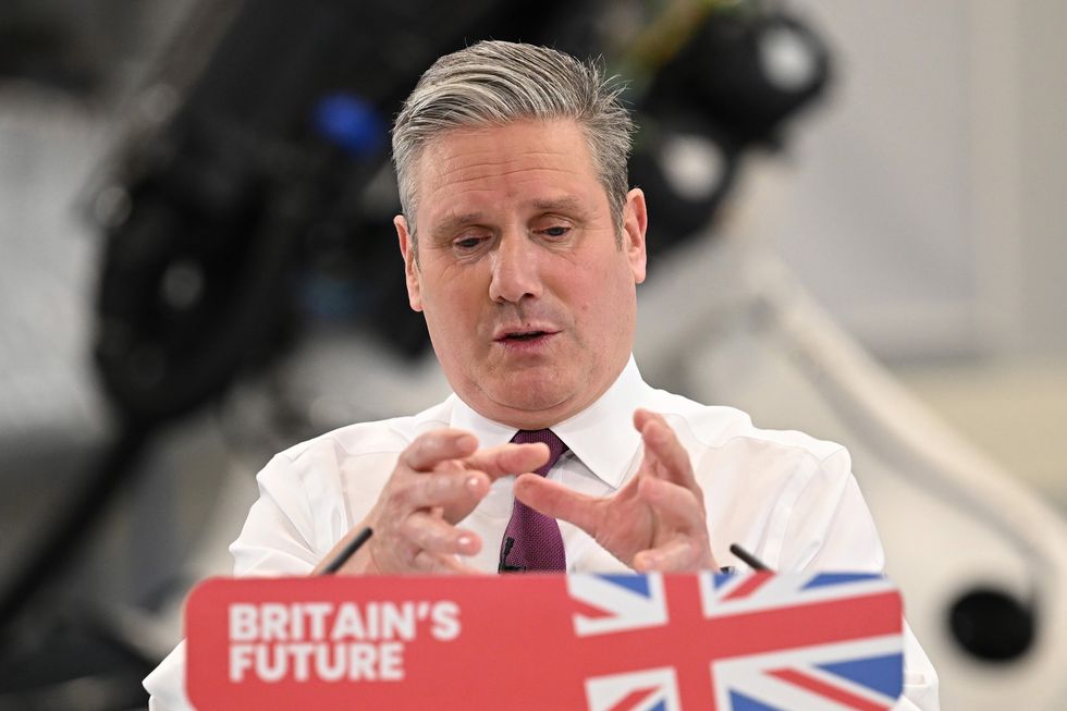 Labour Party leader Keir Starmer gestures as he gives a speech at the National Composites Centre