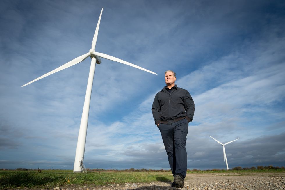 Labour Party leader Sir Keir Starmer visits an on-shore wind farm near Grimsby