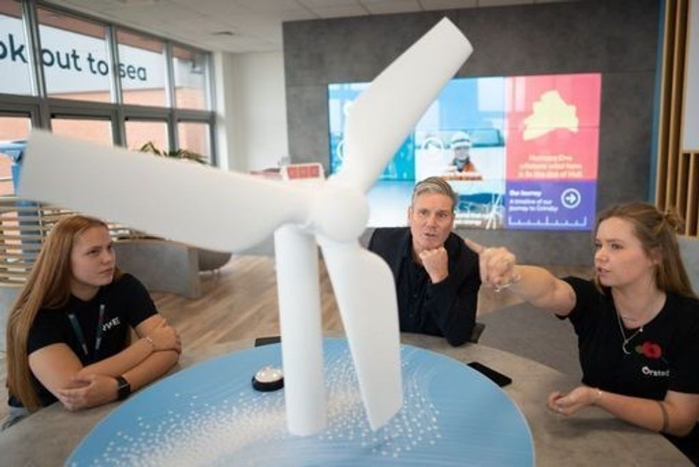 Labour Party leader Sir Kier Starmer meets wind turbine technician apprentices