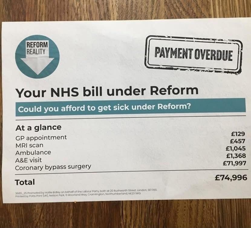 Labour's campaign leaflet attacking Reform