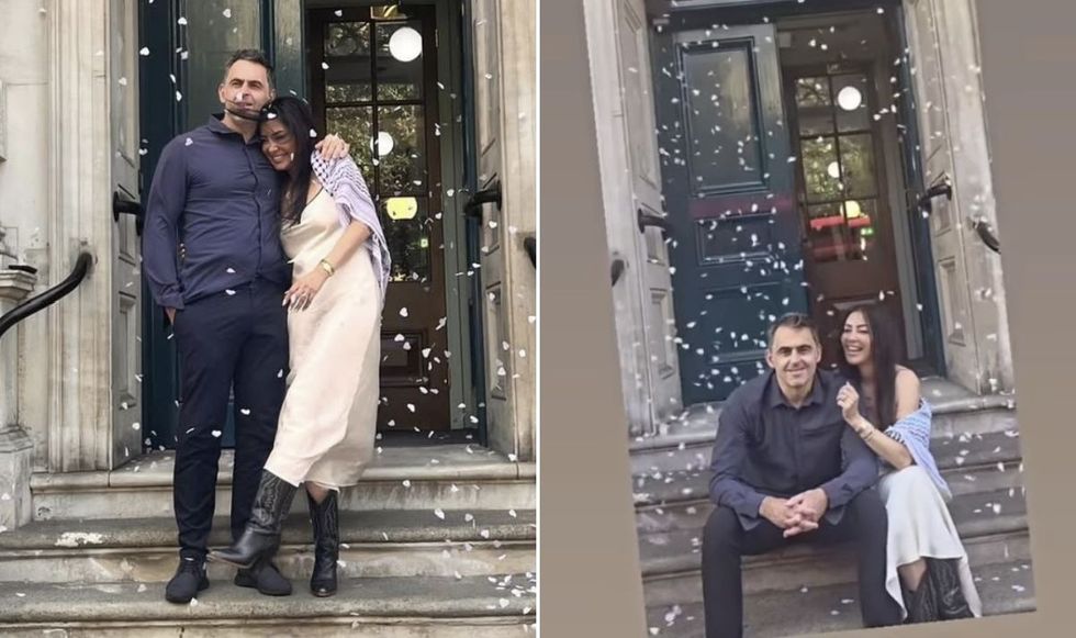 Laila Rouass draped a traditional Palestinian keffiyeh over her shoulders during her wedding\u200b