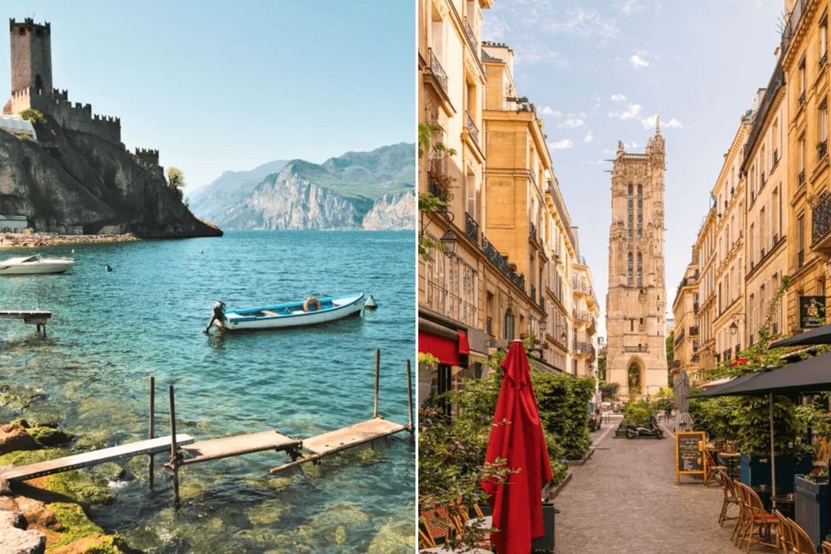 Lake Garda Italy / Street in Paris, France