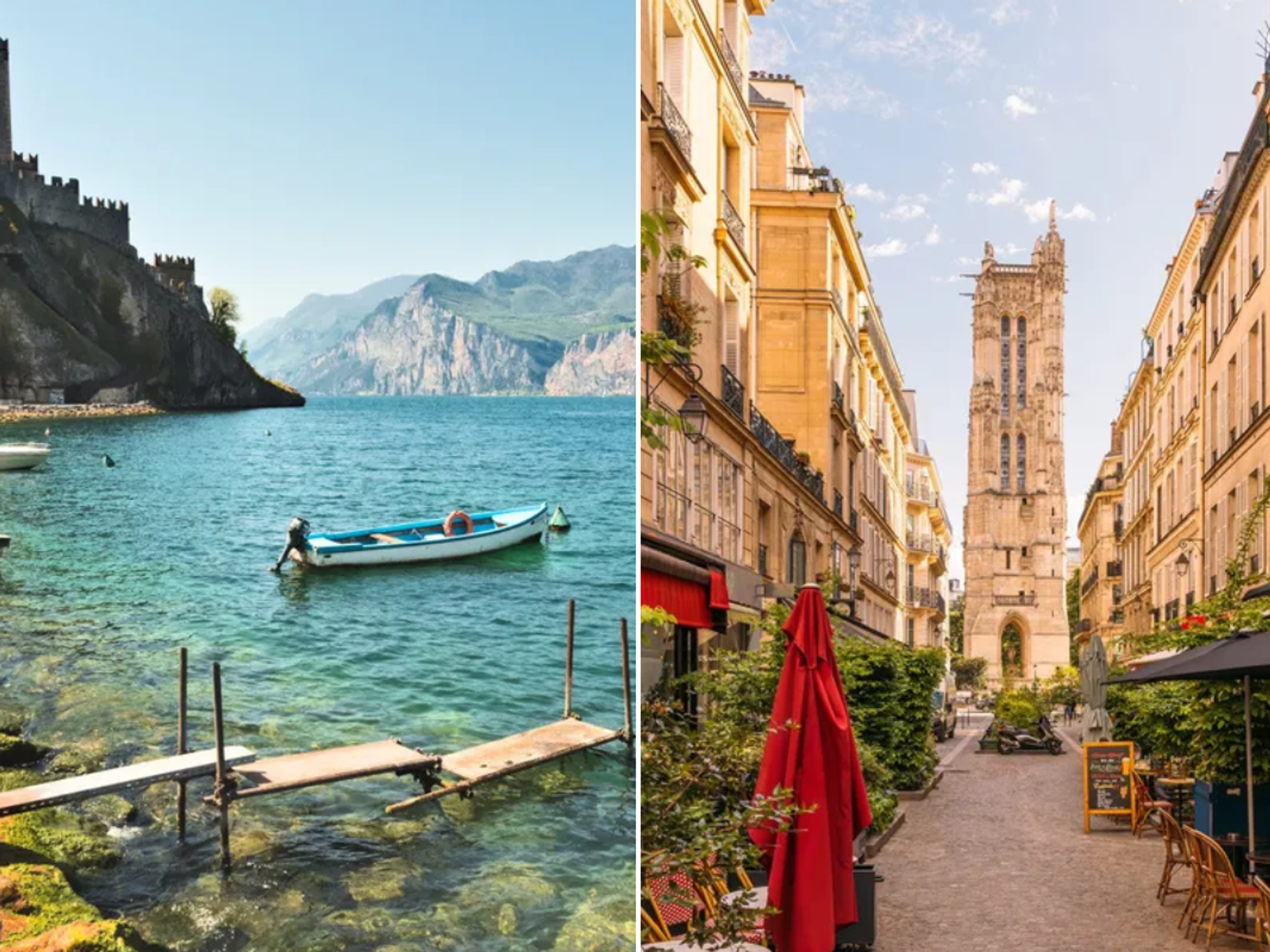 Lake Garda Italy / Street in Paris, France
