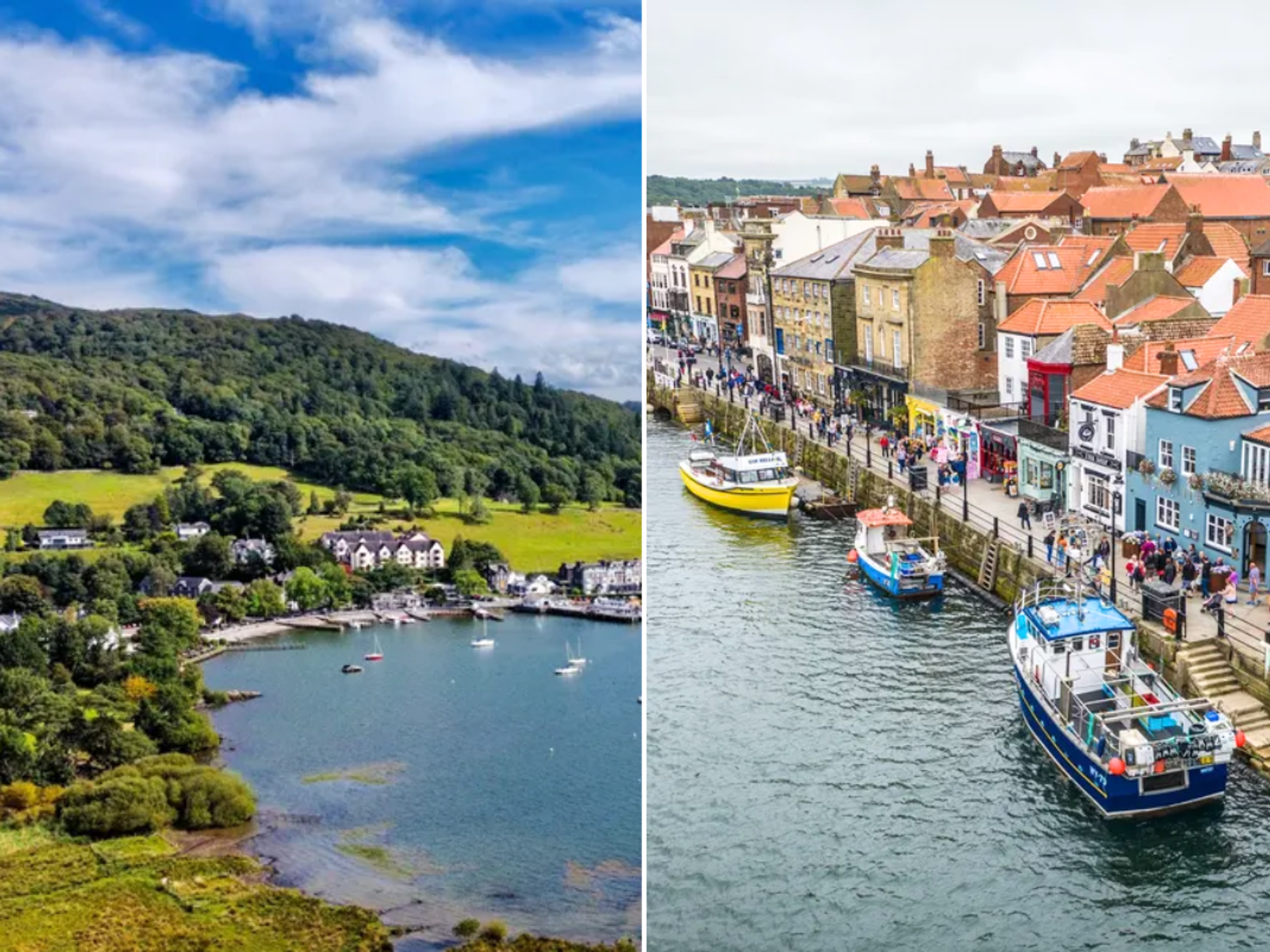 Lake Windermere near Ambleside, Cumbria / Whitby boats and water Yorkshire