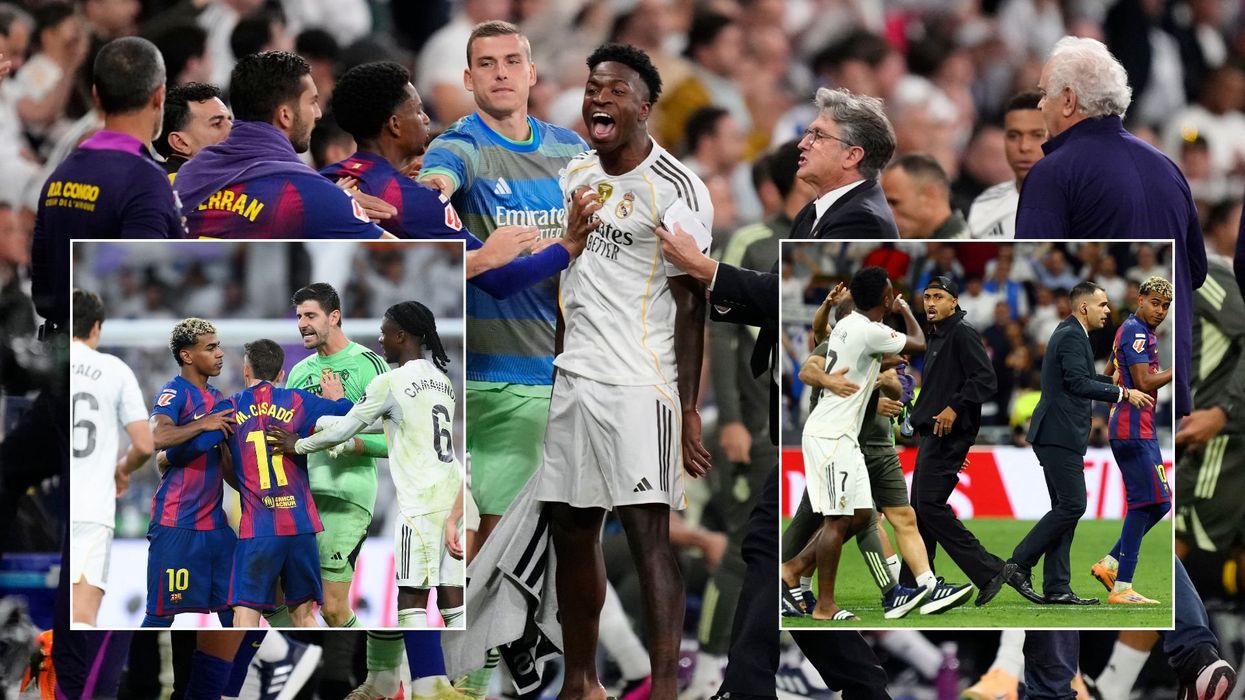 Lamine Yamal and Vinicius Jr restrained during mass brawl as El Clasico erupts into chaos