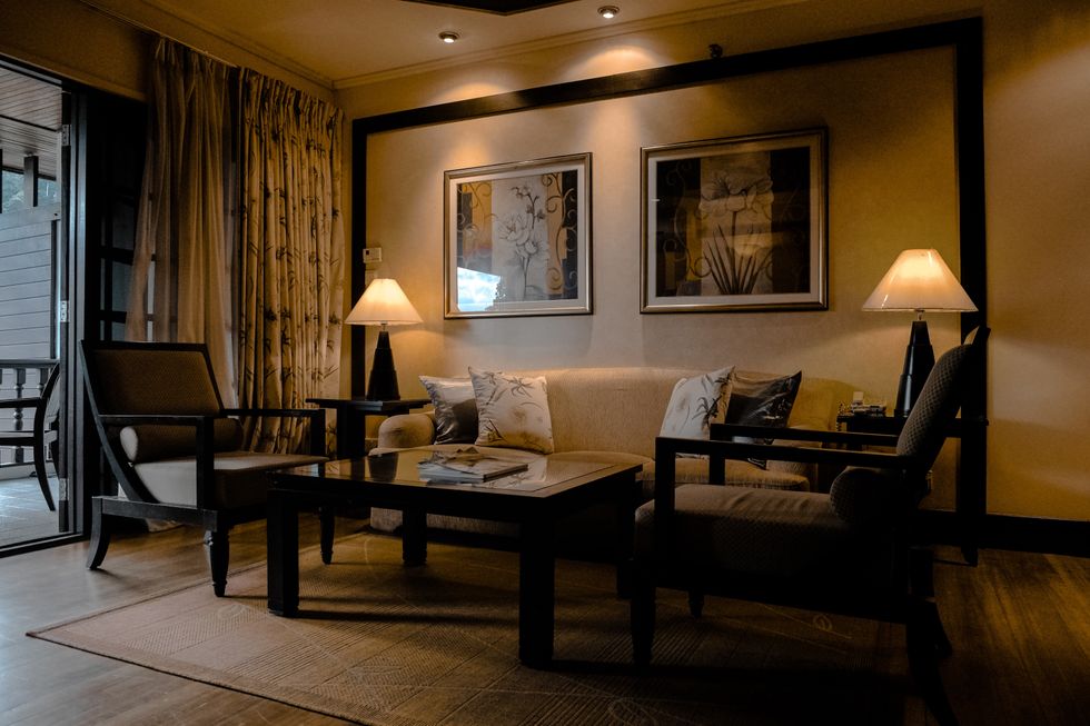Lamps on in living room