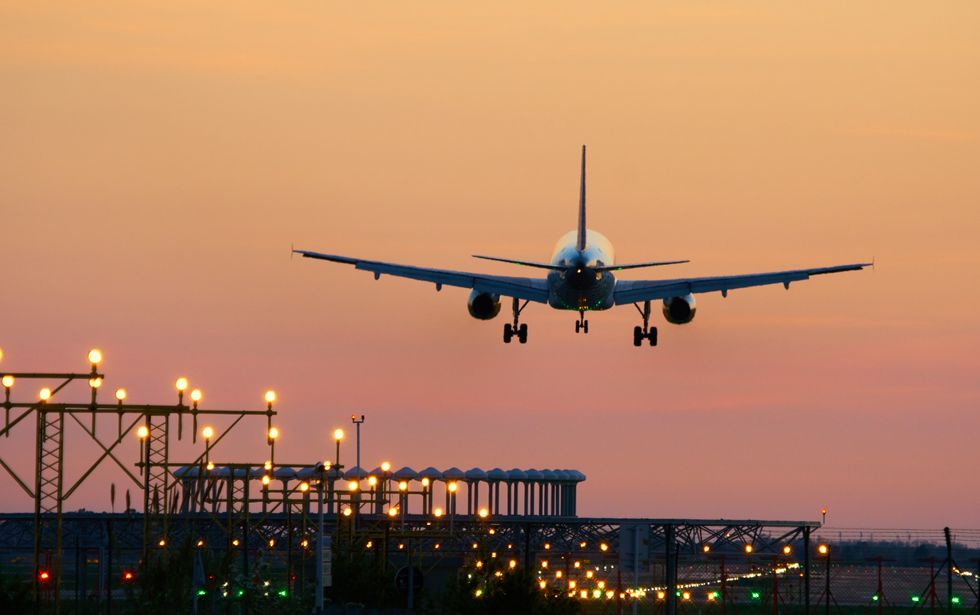 Landing airplane during sunset - Barcelona 'El Prat Aeroport'