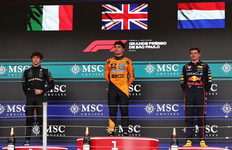 Lando Norris and Max Verstappen on the podium