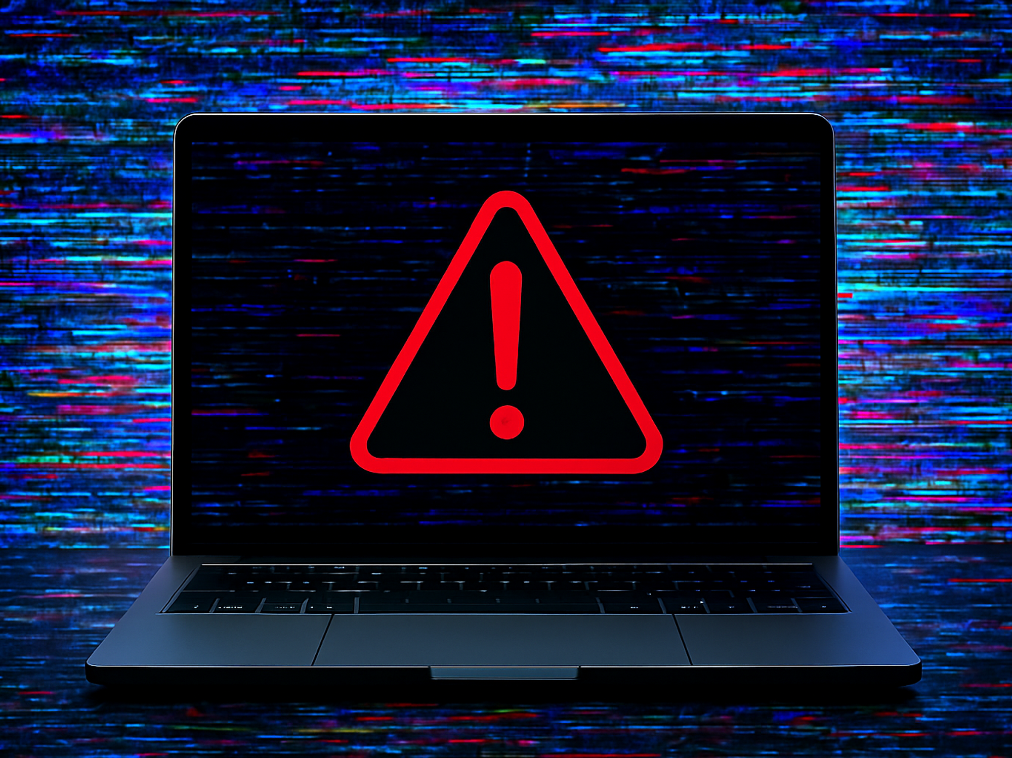 laptop with red warning sign