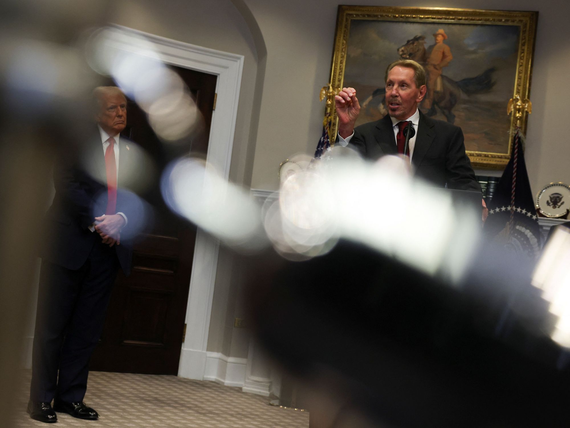 Larry Ellison of software company oracle speaking in the white house with donald trump