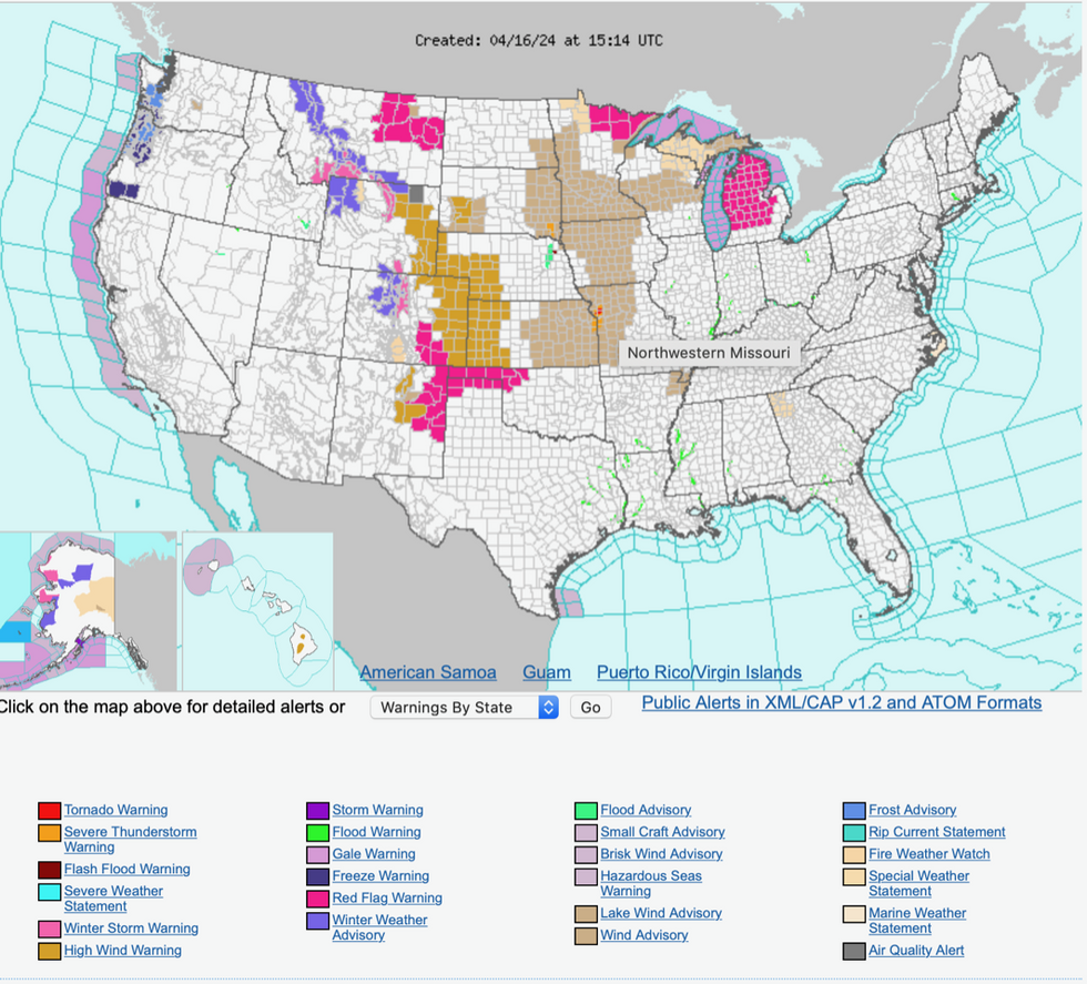 Latest weather warnings from the NOAA