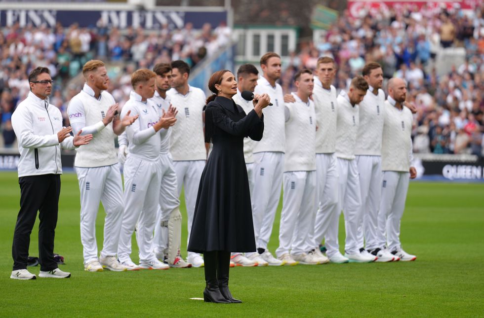 Laura Wright sings the national anthems before on day three of the third LV= Insurance Test match at the Kia Oval, London. Picture date: Saturday September 10, 2022.