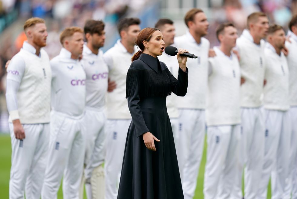 Laura Wright sings the national anthems on day three of the third LV= Insurance Test match at the Kia Oval, London. Picture date: Saturday September 10, 2022.