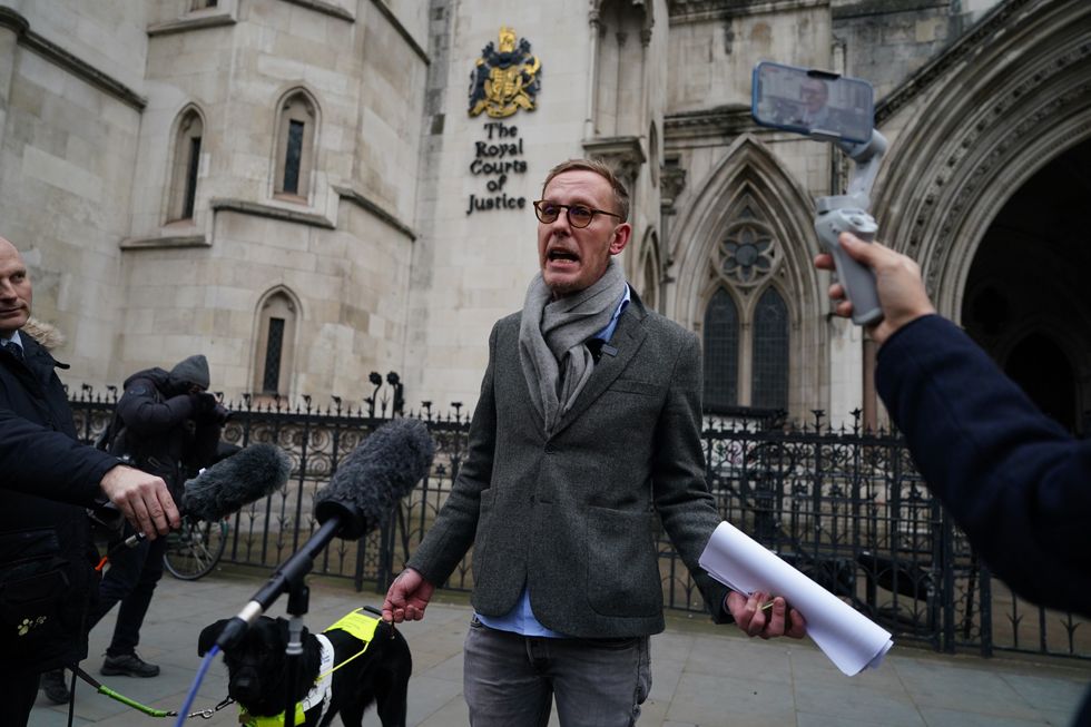 Laurence Fox outside the Royal Courts of Justice